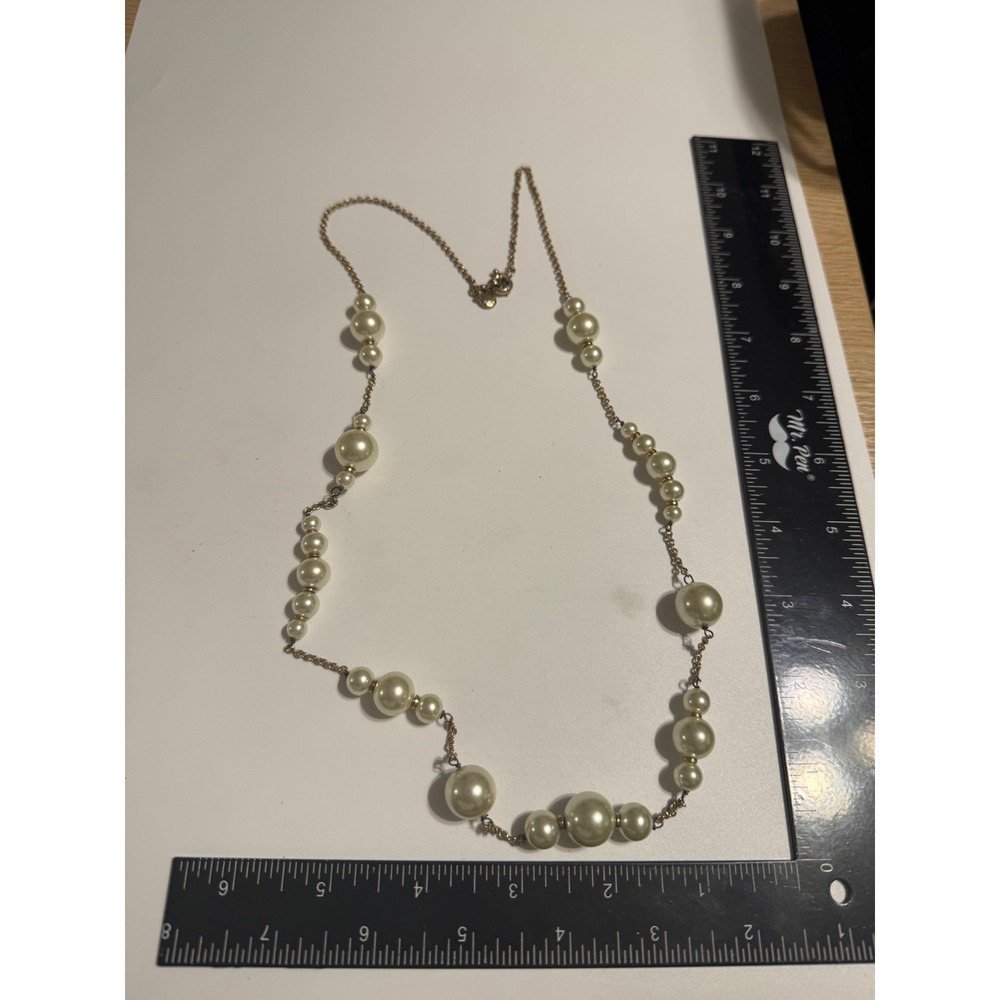 J. Crew Gold Tone Graduated Faux Pearl Station Long Chain Necklace 32 Inch